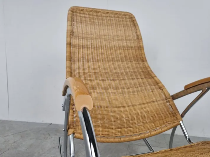 Pamono Vintage Chrome and Wicker Rocking Chair, 1970s Sale
