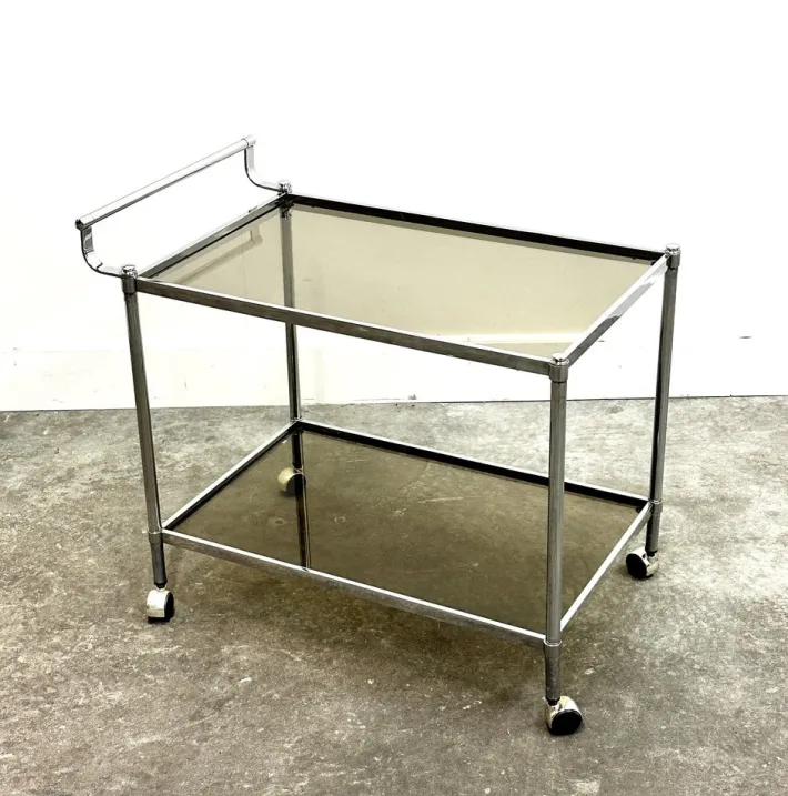 Pamono Vintage Chrome Drinks Trolley with Smoked Glass, 1980s