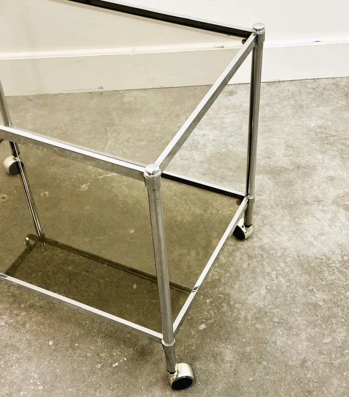 Pamono Vintage Chrome Drinks Trolley with Smoked Glass, 1980s