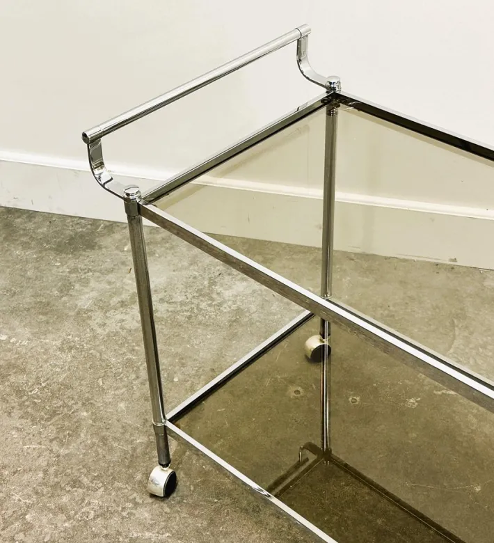 Pamono Vintage Chrome Drinks Trolley with Smoked Glass, 1980s