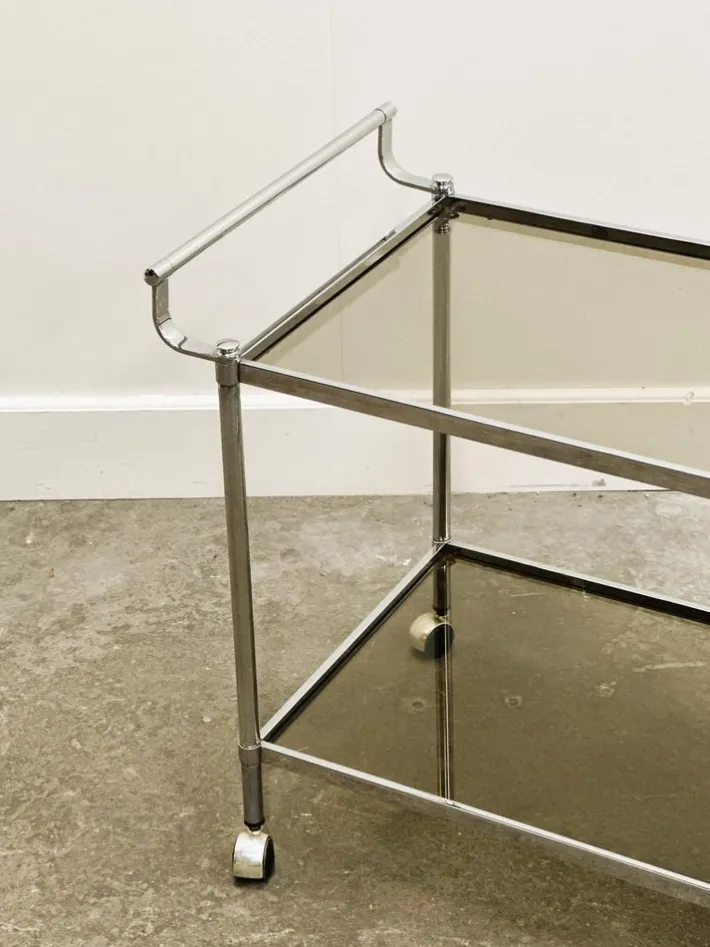 Pamono Vintage Chrome Drinks Trolley with Smoked Glass, 1980s