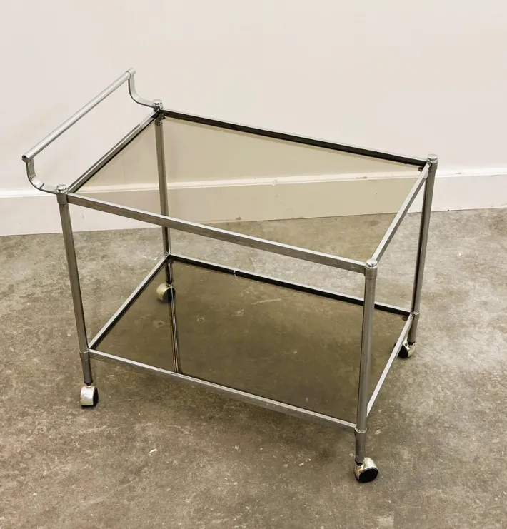 Pamono Vintage Chrome Drinks Trolley with Smoked Glass, 1980s