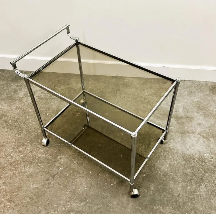 Pamono Vintage Chrome Drinks Trolley with Smoked Glass, 1980s