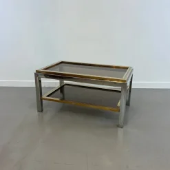 Pamono Vintage Coffee Table in Brass and Smoked Glass, 1970s Discount