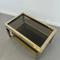 Pamono Vintage Coffee Table in Brass and Smoked Glass, 1970s Discount