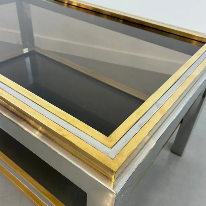 Pamono Vintage Coffee Table in Brass and Smoked Glass, 1970s Discount