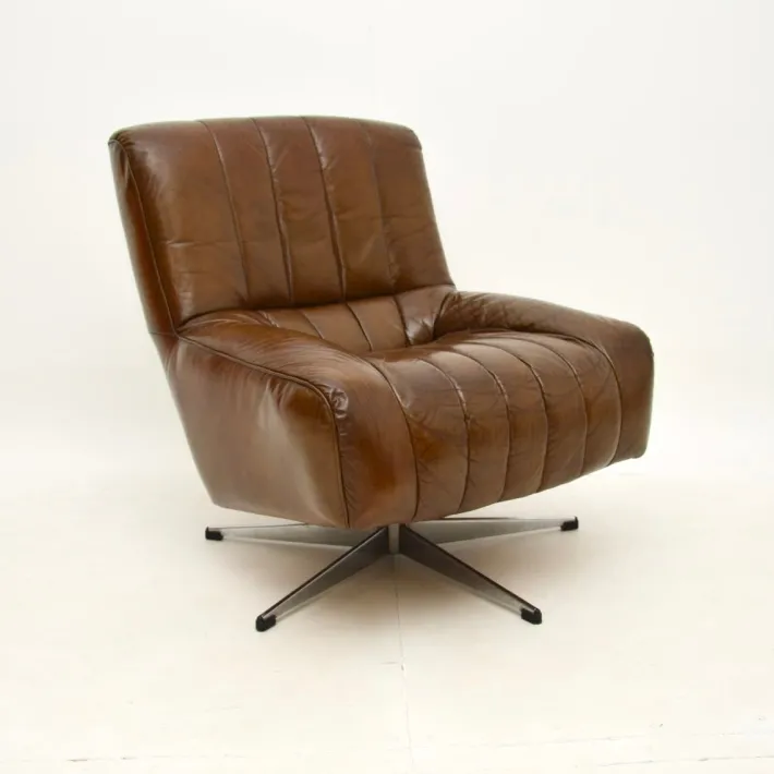 Pamono Vintage Danish Leather and Chrome Swivel Chair, 1960s