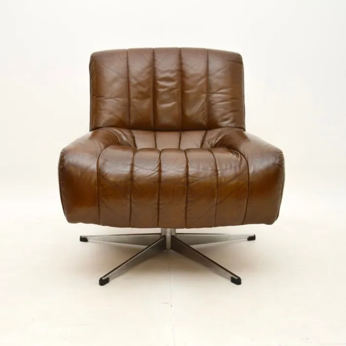 Pamono Vintage Danish Leather and Chrome Swivel Chair, 1960s