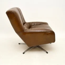 Pamono Vintage Danish Leather and Chrome Swivel Chair, 1960s