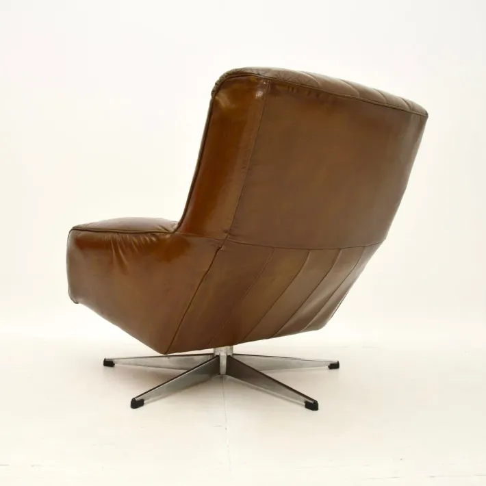 Pamono Vintage Danish Leather and Chrome Swivel Chair, 1960s