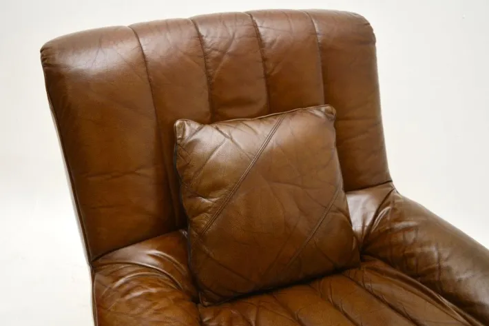 Pamono Vintage Danish Leather and Chrome Swivel Chair, 1960s