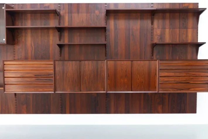 Pamono Vintage Danish Rosewood 5-Bay Modular Wall Unit by Poul Cadovius for Cado, 1960s New