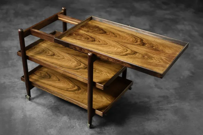 Pamono Vintage Danish Rosewood Serving Trolley by Poul Hundevad, 1960s
