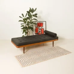 Pamono Vintage Danish Teak Daybed in Black Leather, 1960s