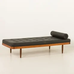 Pamono Vintage Danish Teak Daybed in Black Leather, 1960s
