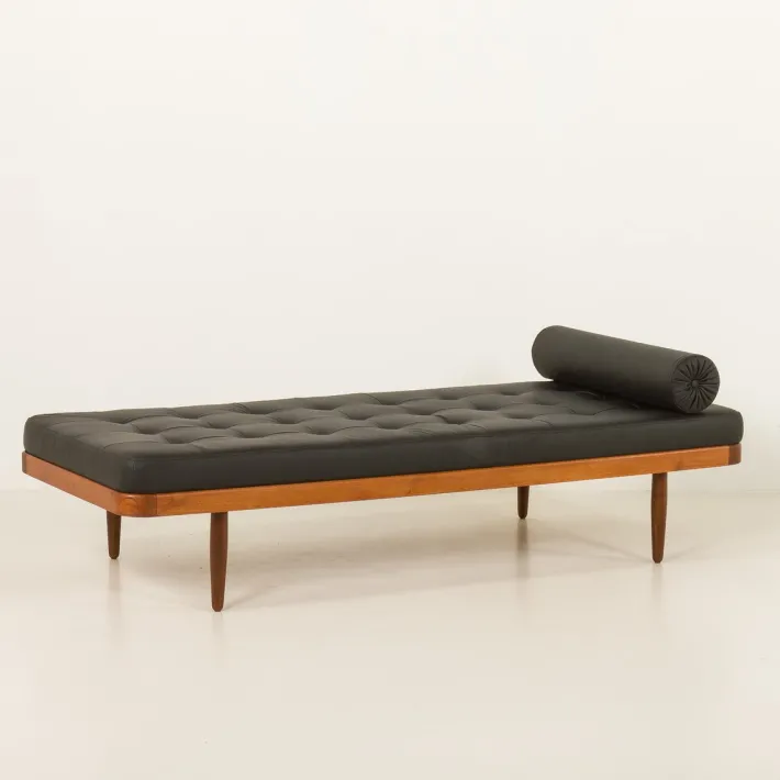 Pamono Vintage Danish Teak Daybed in Black Leather, 1960s
