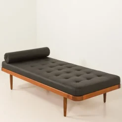 Pamono Vintage Danish Teak Daybed in Black Leather, 1960s
