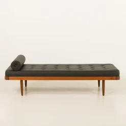 Pamono Vintage Danish Teak Daybed in Black Leather, 1960s