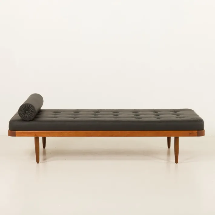 Pamono Vintage Danish Teak Daybed in Black Leather, 1960s