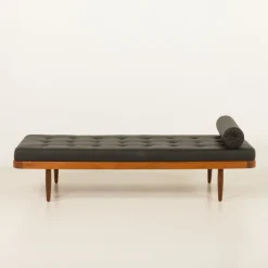 Pamono Vintage Danish Teak Daybed in Black Leather, 1960s