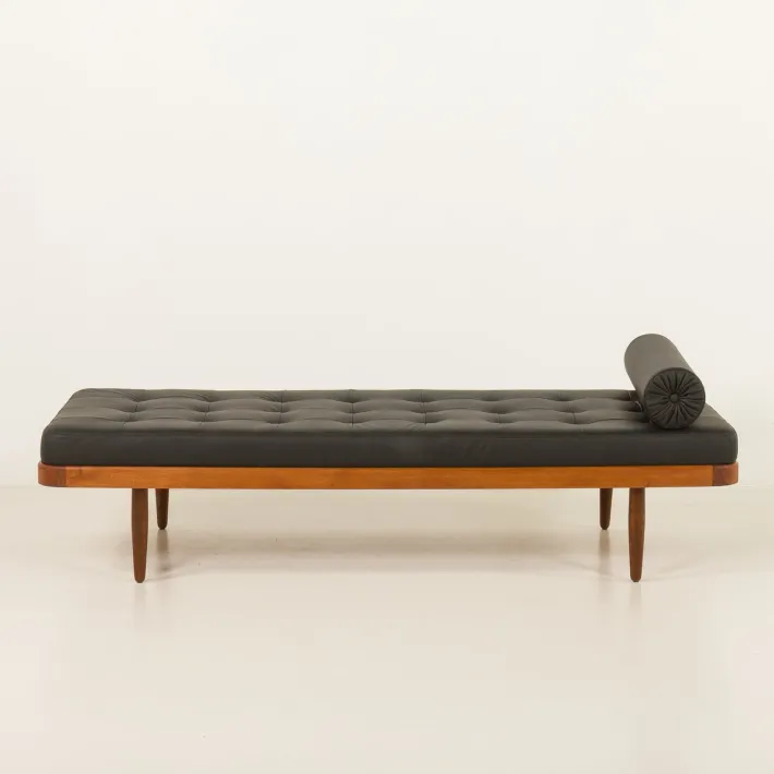 Pamono Vintage Danish Teak Daybed in Black Leather, 1960s