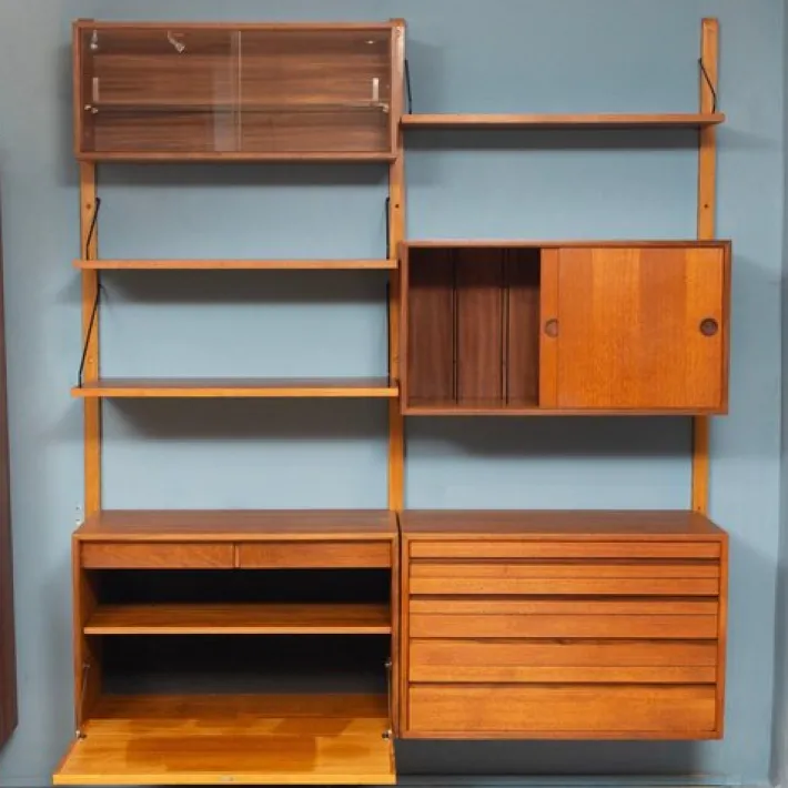 Pamono Vintage Danish Two-Bay Wall System Bookcase in Teak by Poul Cadovius Hot