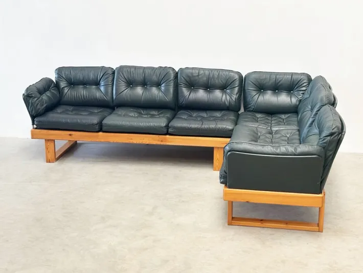 Pamono Vintage Dark Green German Corner Bench, 1970s, Set of 2