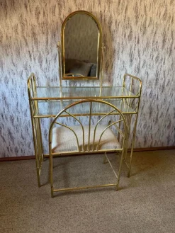 Pamono Vintage Dressing Table and Stool in Brass, 1950s, Set of 2 Outlet
