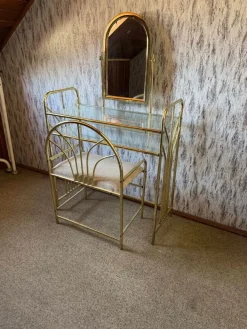 Pamono Vintage Dressing Table and Stool in Brass, 1950s, Set of 2 Outlet