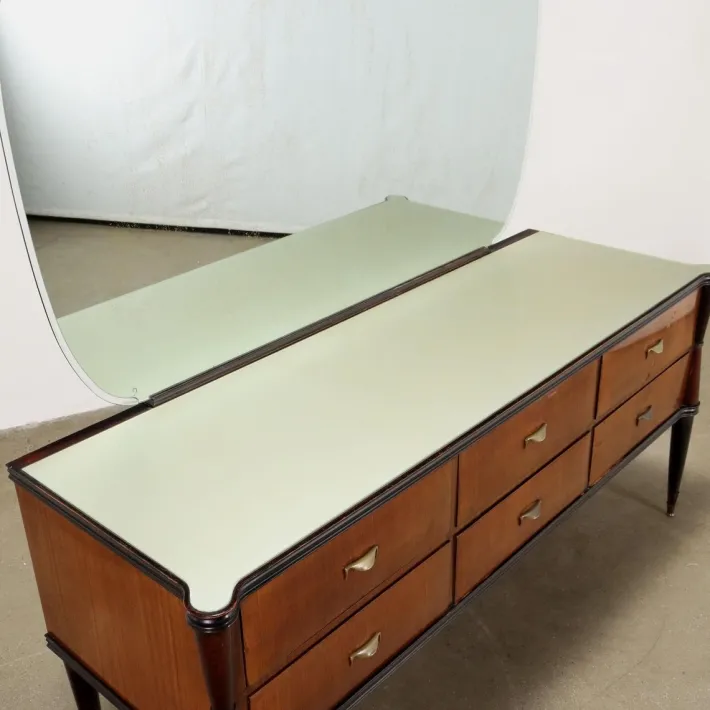 Pamono Vintage Dressing Table in Wood & Glass Top with Mirror, Italy, 1960s Hot