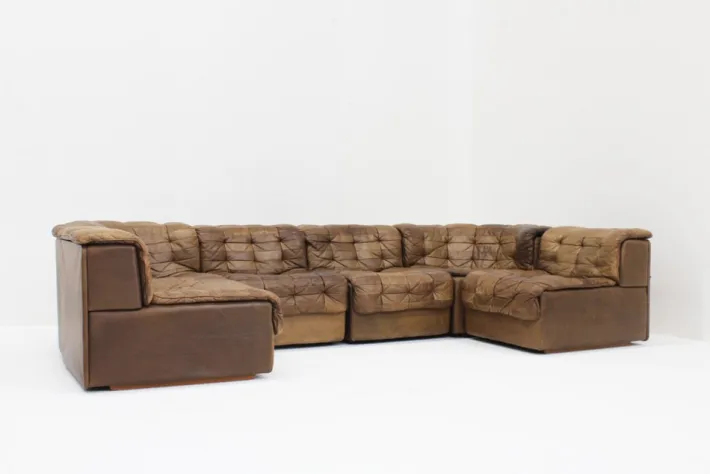 Pamono Vintage DS 11 Modular Sofa in Brown Patchwork Leather from de Sede, 1970s, Set of 6 Sale