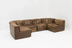 Pamono Vintage DS 11 Modular Sofa in Brown Patchwork Leather from de Sede, 1970s, Set of 6 Sale