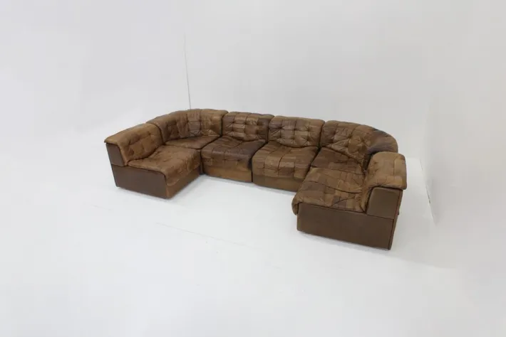 Pamono Vintage DS 11 Modular Sofa in Brown Patchwork Leather from de Sede, 1970s, Set of 6 Sale