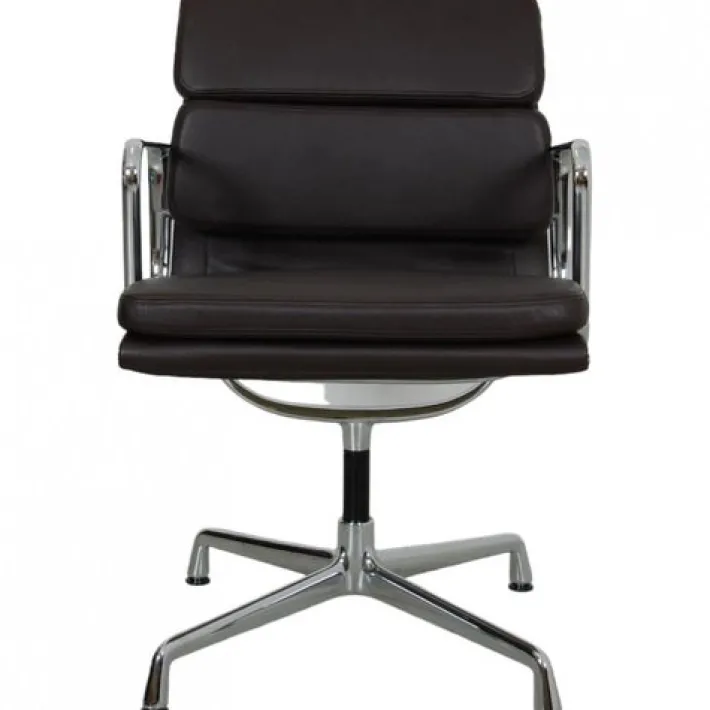 Pamono Vintage EA-208 Chair in Dark Brown Leather by Charles Eames, 2000s Sale