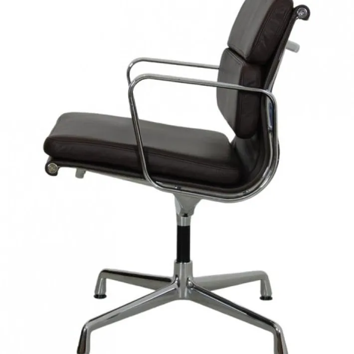 Pamono Vintage EA-208 Chair in Dark Brown Leather by Charles Eames, 2000s Sale