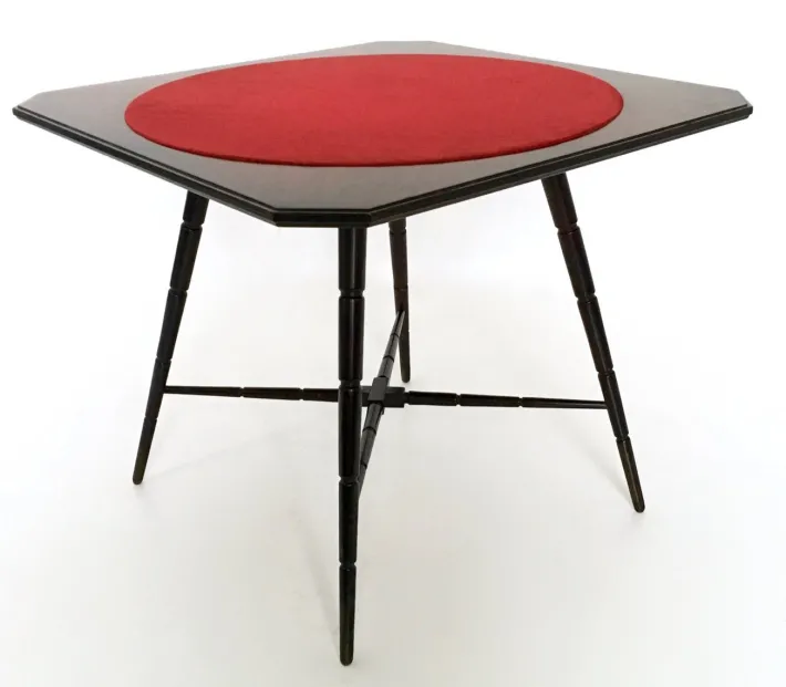 Pamono Vintage Ebonized Beech Game Table with Red Fabric from Chiavari, 1950s Sale