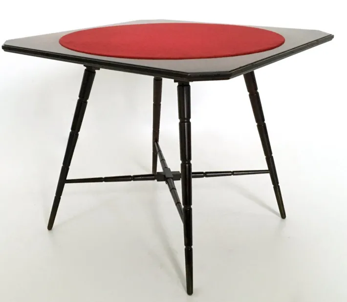 Pamono Vintage Ebonized Beech Game Table with Red Fabric from Chiavari, 1950s Sale