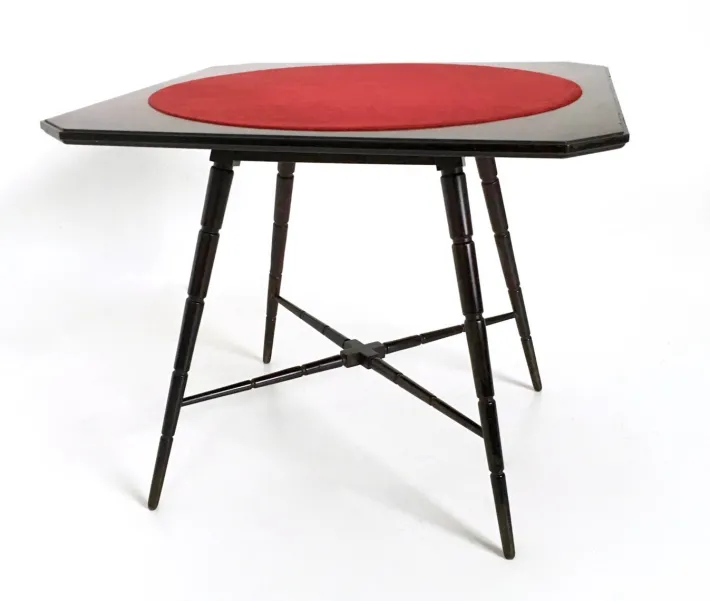 Pamono Vintage Ebonized Beech Game Table with Red Fabric from Chiavari, 1950s Sale