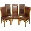 Pamono Vintage English Oak and Heritage Brown Leather Dining Chairs, Set of 6
