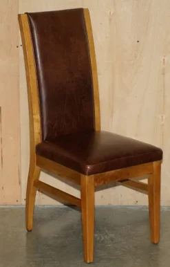 Pamono Vintage English Oak and Heritage Brown Leather Dining Chairs, Set of 6