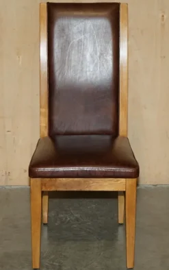 Pamono Vintage English Oak and Heritage Brown Leather Dining Chairs, Set of 6