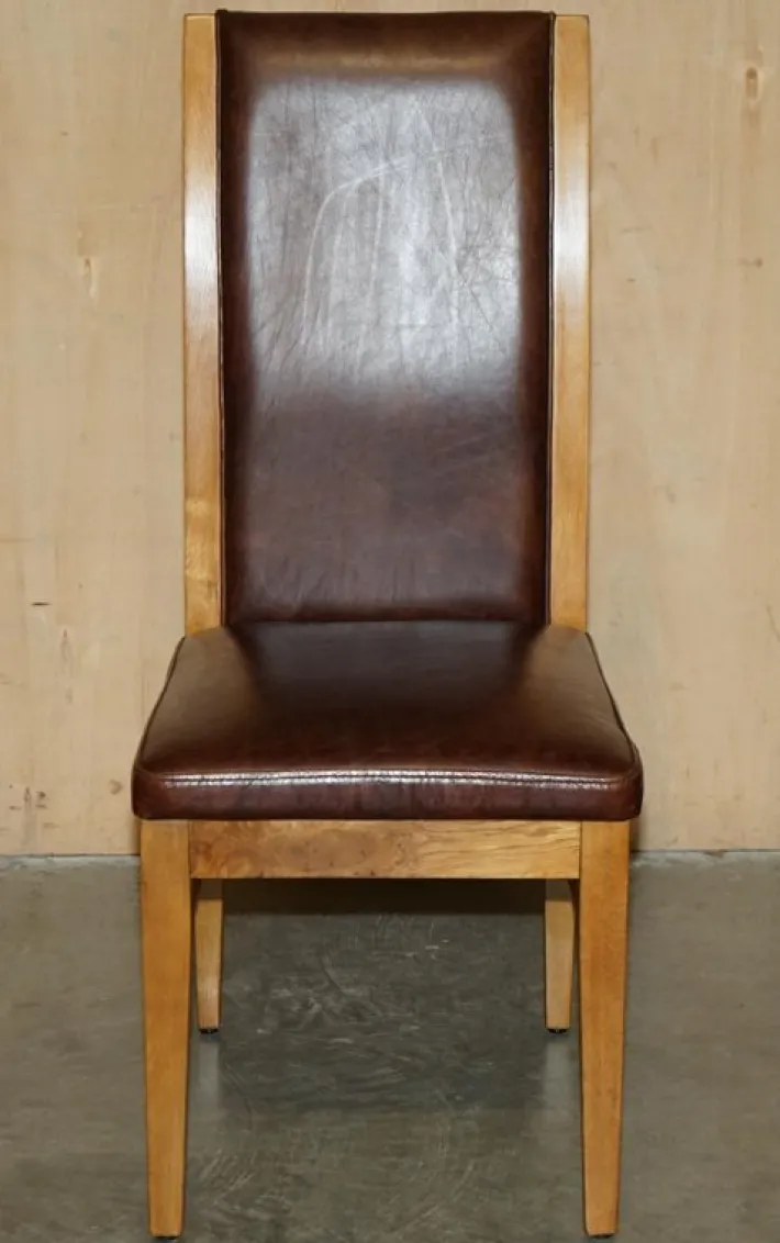 Pamono Vintage English Oak and Heritage Brown Leather Dining Chairs, Set of 6