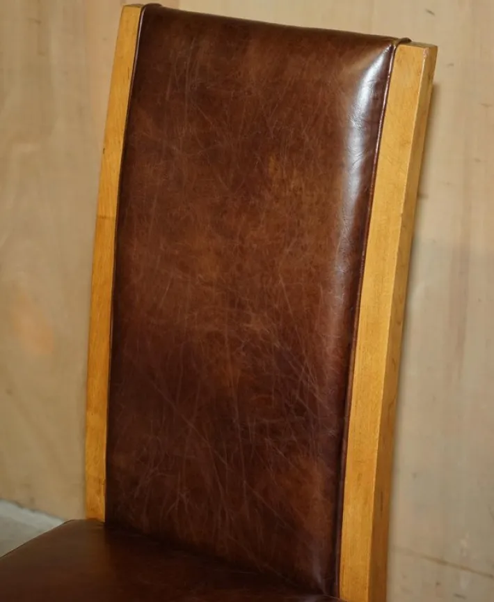 Pamono Vintage English Oak and Heritage Brown Leather Dining Chairs, Set of 6