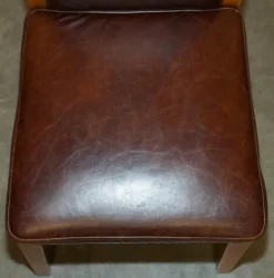 Pamono Vintage English Oak and Heritage Brown Leather Dining Chairs, Set of 6