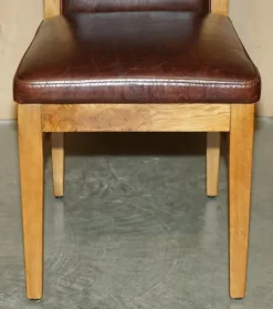 Pamono Vintage English Oak and Heritage Brown Leather Dining Chairs, Set of 6