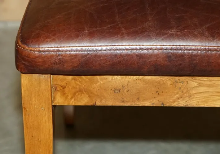 Pamono Vintage English Oak and Heritage Brown Leather Dining Chairs, Set of 6