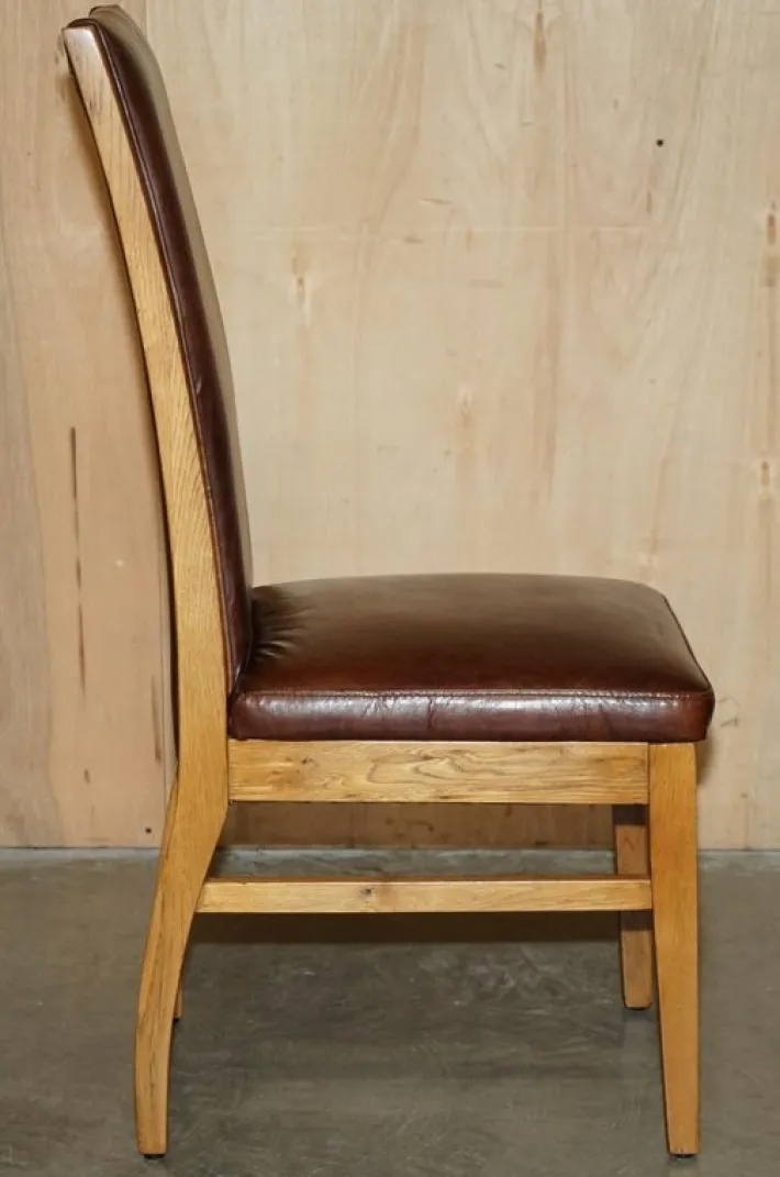 Pamono Vintage English Oak and Heritage Brown Leather Dining Chairs, Set of 6