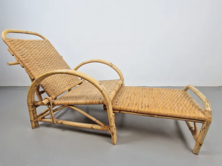 Pamono Vintage Extendable Deck Chair in Rattan, 1960 Clearance