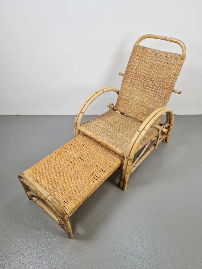 Pamono Vintage Extendable Deck Chair in Rattan, 1960 Clearance