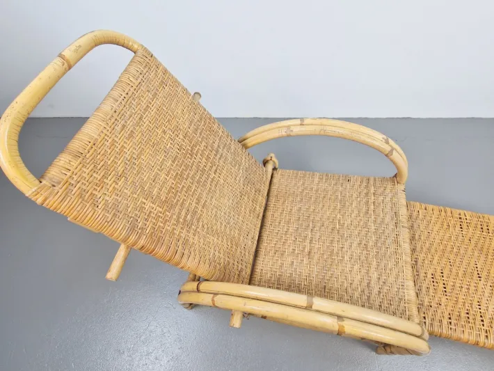 Pamono Vintage Extendable Deck Chair in Rattan, 1960 Clearance